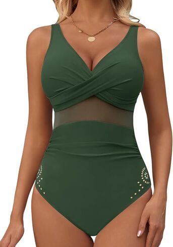 Dridreo Womens One Piece Swimsuit Petal Hollow Curvy Mesh Tummy Control Bathing Suits for Women in Saudi Arabia