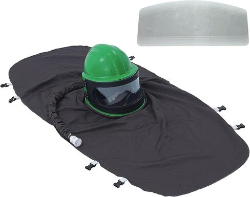 Professional Green Sandblasting Hood 5 Replaceable Lenses, Dustproof Sandblaster Helmet, Fits Protective Suits Ideal for Sandblasting, Spraying, Grinding, Cutting, DIY Painting, Wood in Kuwait