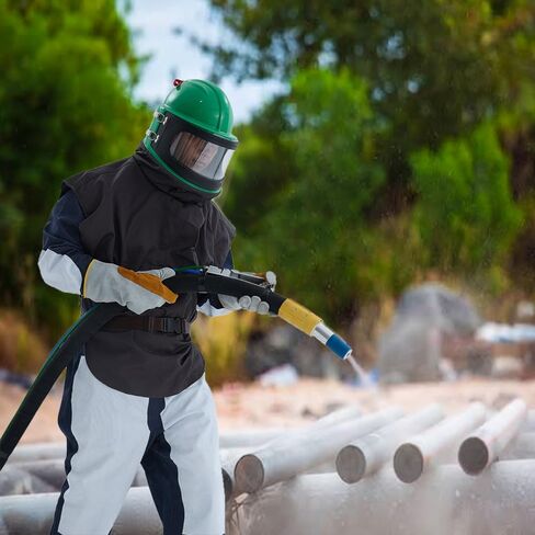 Professional Green Sandblasting Hood 5 Replaceable Lenses, Dustproof Sandblaster Helmet, Fits Protective Suits Ideal for Sandblasting, Spraying, Grinding, Cutting, DIY Painting, Wood in Saudi Arabia