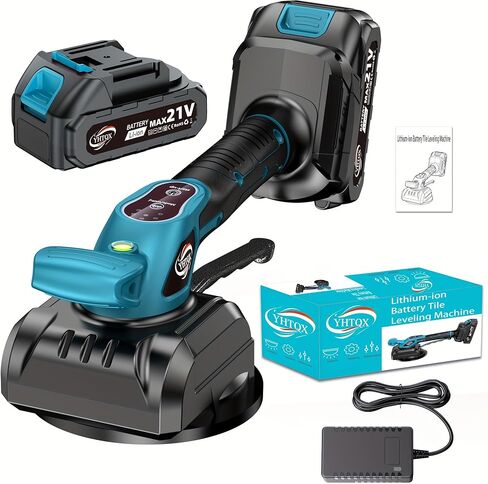 Cordless Tile Vibrator Flat Machine, Equipped with Battery And Fast Charger, Suitable for Professional And Floor Tile Laying, Professional Tile Tools (Machine+advanced battery * 2+accessories) in Saudi Arabia