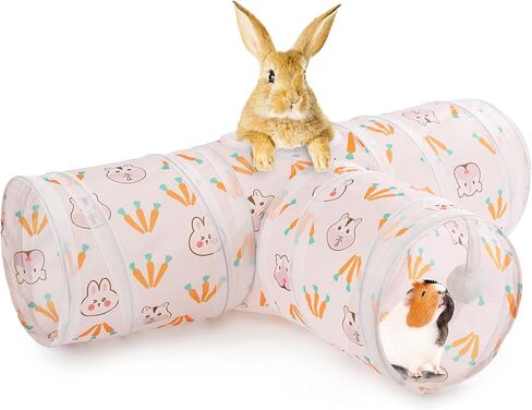 HERCOCCI Bunny Tunnels & Tubes, Collapsible 3 Way Rabbit Hideout Tunnel with Chew Toys for Rabbit Bunny Guinea Pig Ferret Kitten in Saudi Arabia