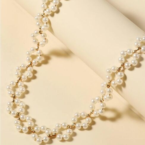 Faux Pearl Necklace for Women Big Chunky Pearl Necklace Exaggerated Large Pearl Choker Necklace Dainty Statement Bride Wedding Jewelry Gifts (silver) in Saudi Arabia