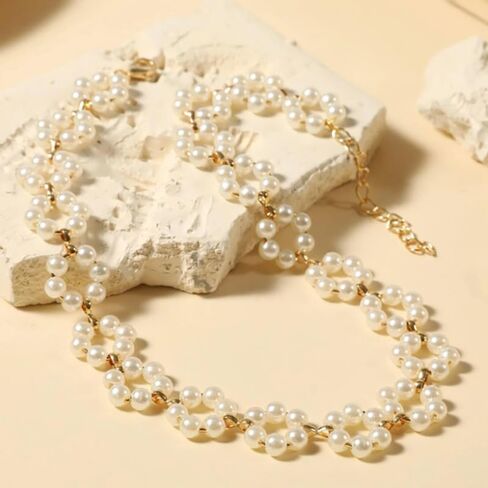 Faux Pearl Necklace for Women Big Chunky Pearl Necklace Exaggerated Large Pearl Choker Necklace Dainty Statement Bride Wedding Jewelry Gifts (silver) in Saudi Arabia