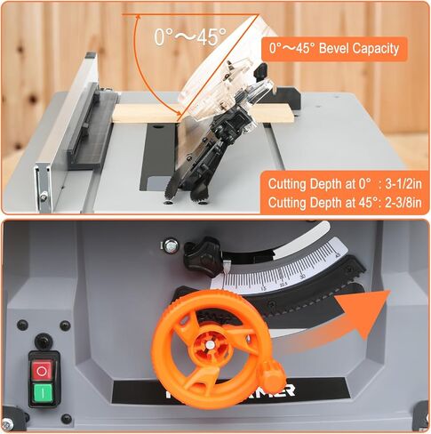 Prostormer 10-Inch 15-Amp Table Saw, 5,000RPM Benchtop Table Saw with Heavy-Duty Stand, Rip Fence & Push Stick – Supports 90° Crosscuts and 0-45° Bevel Cuts in Kuwait