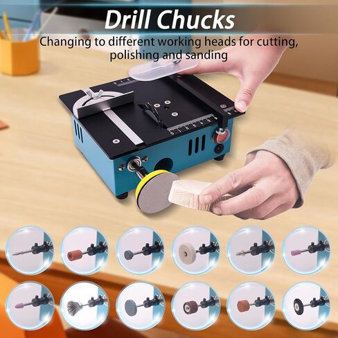 Mini Table Saw for Crafts with Dual 775Motors & Switches, 9000RPM Adjustable Height Small Saw with Accessories for DIY Wood working, Jewelry, Resin, and Model Making in Kuwait