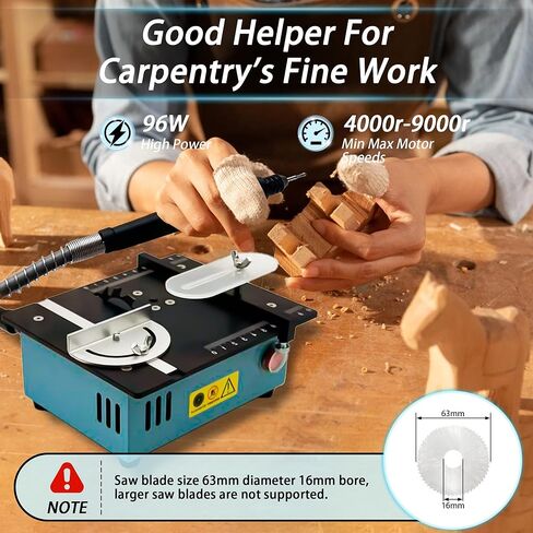 Mini Table Saw for Crafts with Dual 775Motors & Switches, 9000RPM Adjustable Height Small Saw with Accessories for DIY Wood working, Jewelry, Resin, and Model Making in Kuwait