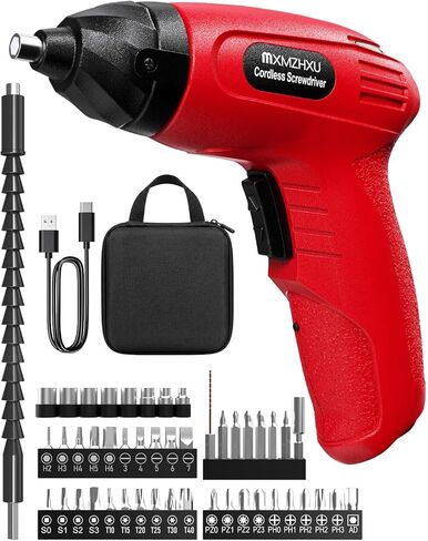 3.6V Cordless Screwdriver, 50-Piece Small Electric Screwdriver Set, Rechargeable with 6 N.m Precision Torque, 1.5H Type-C Fast Charging, Power Tool for Furniture Assembly & Home DIY, Red in Kuwait