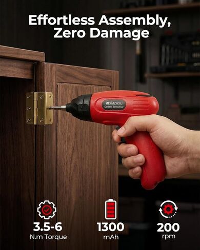 3.6V Cordless Screwdriver, 50-Piece Small Electric Screwdriver Set, Rechargeable with 6 N.m Precision Torque, 1.5H Type-C Fast Charging, Power Tool for Furniture Assembly & Home DIY, Red in Kuwait