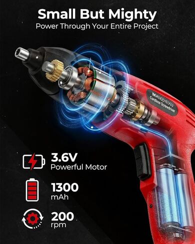 3.6V Cordless Screwdriver, 50-Piece Small Electric Screwdriver Set, Rechargeable with 6 N.m Precision Torque, 1.5H Type-C Fast Charging, Power Tool for Furniture Assembly & Home DIY, Red in Kuwait