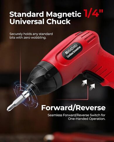 3.6V Cordless Screwdriver, 50-Piece Small Electric Screwdriver Set, Rechargeable with 6 N.m Precision Torque, 1.5H Type-C Fast Charging, Power Tool for Furniture Assembly & Home DIY, Red in Kuwait