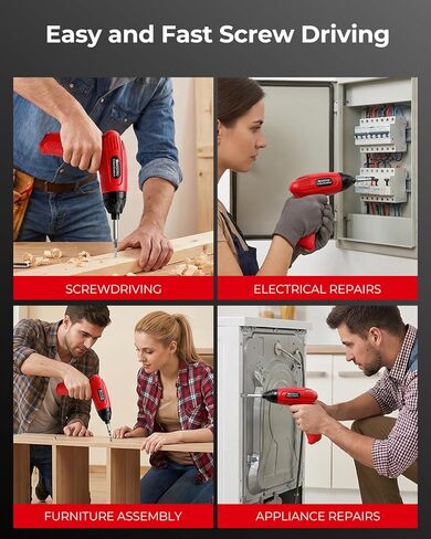 3.6V Cordless Screwdriver, 50-Piece Small Electric Screwdriver Set, Rechargeable with 6 N.m Precision Torque, 1.5H Type-C Fast Charging, Power Tool for Furniture Assembly & Home DIY, Red in Kuwait