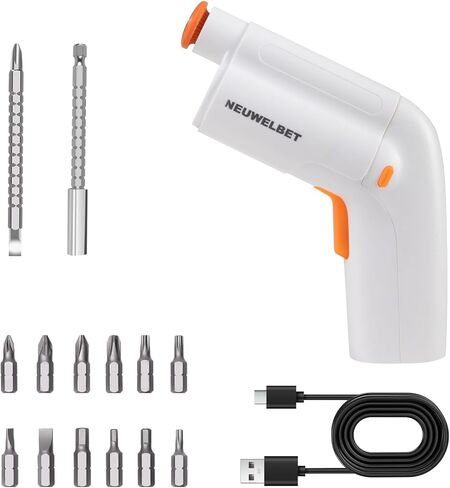 Electric Screwdriver 3.6V, USB Long-lasting Powerful Electric Screwdriver Set, Cordless Drill with LED Light, 14 PCS Driver Bit(White) in Kuwait