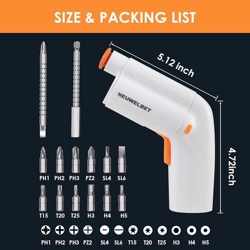 Electric Screwdriver 3.6V, USB Long-lasting Powerful Electric Screwdriver Set, Cordless Drill with LED Light, 14 PCS Driver Bit(White) in Kuwait