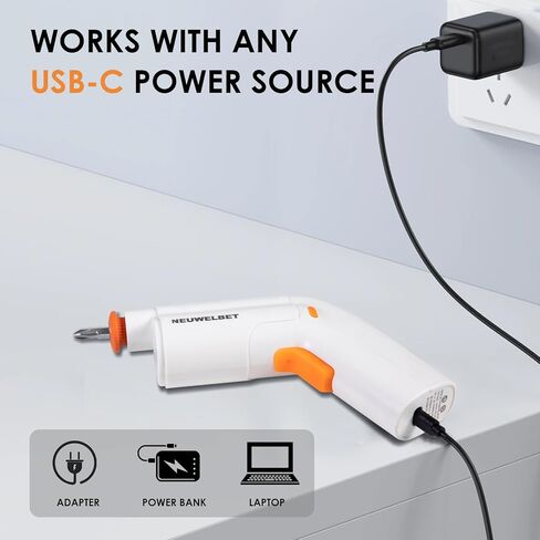 Electric Screwdriver 3.6V, USB Long-lasting Powerful Electric Screwdriver Set, Cordless Drill with LED Light, 14 PCS Driver Bit(White) in Kuwait