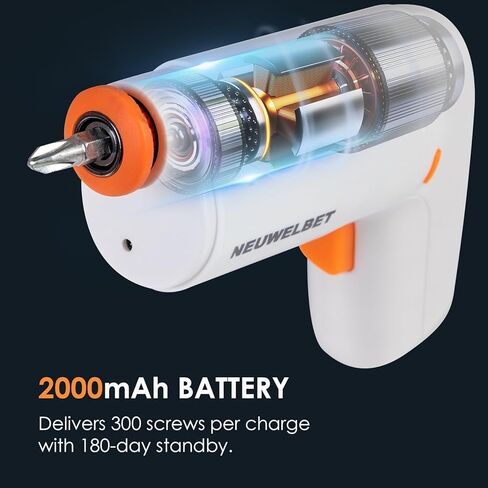 Electric Screwdriver 3.6V, USB Long-lasting Powerful Electric Screwdriver Set, Cordless Drill with LED Light, 14 PCS Driver Bit(White) in Kuwait