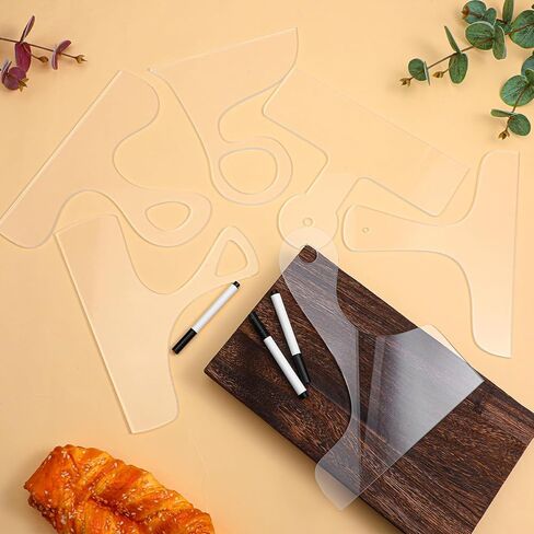 6 Pcs Charcuterie Board Template Set, Clear Acrylic Router Templates for Woodworking - Handle Cutting Board Templates with 3 Pens Angled Curvy Tracing Stencils Guide Tools for Kitchen (Classic Style) in Kuwait