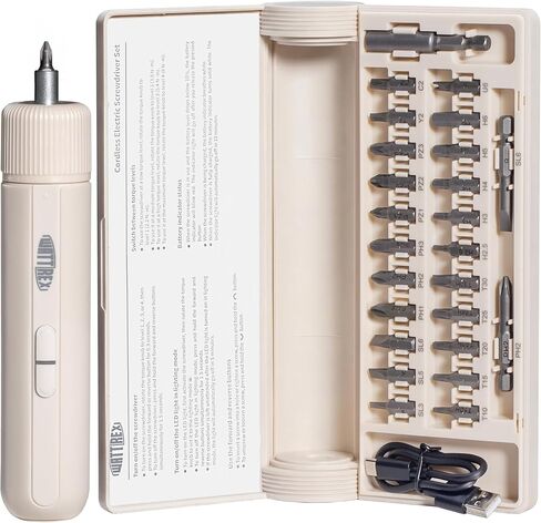 4V Cordless Electric Screwdriver Set with 4 Torque Settings, 24 S2 Bits, 12 N·m Max Manual Torque, LED Light, Forward/Reverse, for DIY, Furniture Assembly, Electronics & Home Repair, Navy in Kuwait