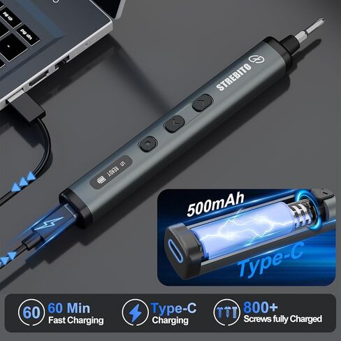 STREBITO Mini Electric Screwdriver, 78 IN 1 Cordless Screwdriver Set with 72 S2 Bits, 5-Gear Torque Adjustment, Digital Display Screen, Repair Tool Kit for Phone, Watch, Laptop, Camera in Kuwait