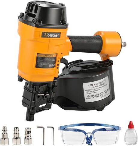 Hoteche Coil Siding Nailer، مسدس انحياز هوائي احترافي للأظافر 50-70 مم، مجلة ذات سعة عالية 300 مسمار، مسمار تثبيت للأسقف والمبارزة الصناعية، ضغط عمل 70-120 رطل لكل بوصة مربعة in Kuwait