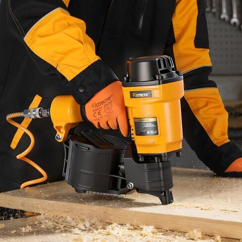 Hoteche Coil Siding Nailer، مسدس انحياز هوائي احترافي للأظافر 50-70 مم، مجلة ذات سعة عالية 300 مسمار، مسمار تثبيت للأسقف والمبارزة الصناعية، ضغط عمل 70-120 رطل لكل بوصة مربعة in Kuwait
