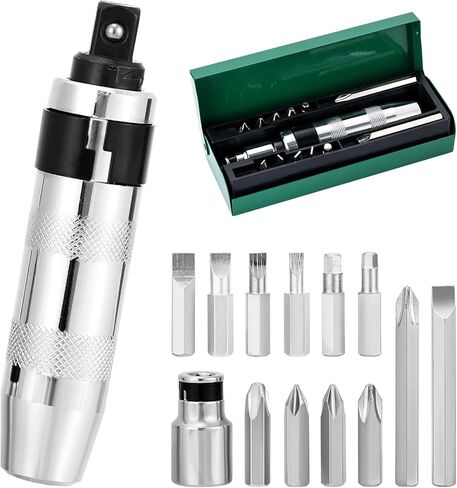 DASBET 13PCS 1/2" Drive Manual Impact Driver Set | Hand Impact Driver Extractor Tool Reversible Hand Screwdriver Set with Slotted, Phillips & Hex Bits for Tighten/Removing Rusted Fasteners in Kuwait