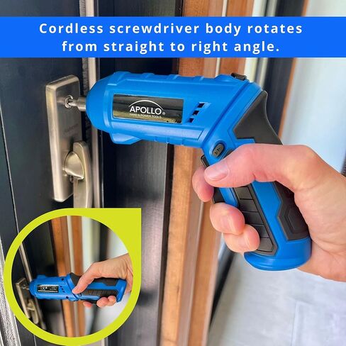 Apollo Tools 81-Piece Home Tool Set with 3.6V Li-Ion USB Cordless Screwdriver, Rotating Handle, LED Light, Hand Tools & Picture Hanging Kit – Compact Household Repair & DIY Kit, Blue/Gray DT2020 in Kuwait