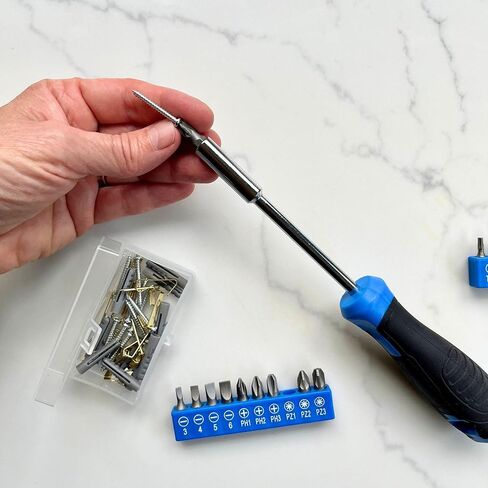 Apollo Tools 81-Piece Home Tool Set with 3.6V Li-Ion USB Cordless Screwdriver, Rotating Handle, LED Light, Hand Tools & Picture Hanging Kit – Compact Household Repair & DIY Kit, Blue/Gray DT2020 in Kuwait