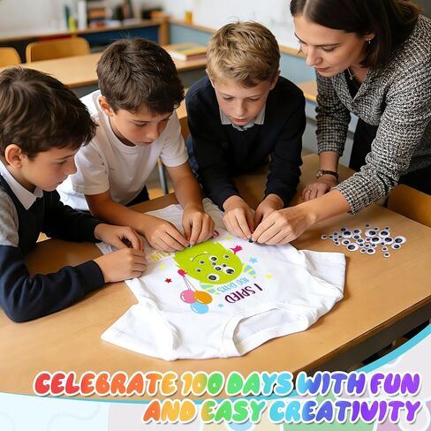 BOARDFEB DIY 100 Days of School Shirt Kit - Creative Craft T-Shirt with 100 Googly Eyes and Adhesive Dots for Celebration Activities(5-7 Years) in Saudi Arabia