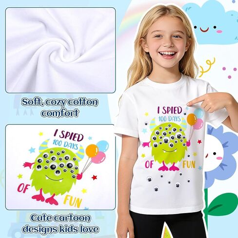 BOARDFEB DIY 100 Days of School Shirt Kit - Creative Craft T-Shirt with 100 Googly Eyes and Adhesive Dots for Celebration Activities(5-7 Years) in Saudi Arabia