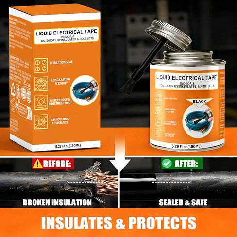 5.29 oz Liquid Electrical Tape Quick-Drying Insulating Glue with Brush Cap - Quick-Dry Waterproof Sealant for Wires, Cables, Connectors, Outdoor & Automotive Electrical Equipment (Black) in Saudi Arabia