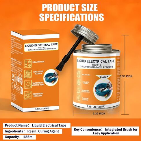 5.29 oz Liquid Electrical Tape Quick-Drying Insulating Glue with Brush Cap - Quick-Dry Waterproof Sealant for Wires, Cables, Connectors, Outdoor & Automotive Electrical Equipment (Black) in Saudi Arabia