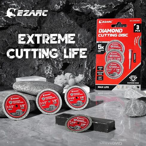 عجلة قطع ماسية 1-1/2 من EZARC، عجلة قطع بلاط 1.5 بوصة × 1/8 بوصة متينة 4 عبوات، ملحقات قرص قطع الأدوات الدوارة تتضمن مغزل in Kuwait
