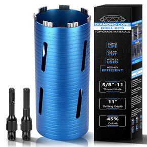 Diamond Core Drill Bit 1 1/2" Diameter, 11" Drilling Depth, 45% Cobalt HRC 70 Dry Concrete Drill Bit, 5/8"-11 Thread, Laser Welded Core Bits with SDS Plus and Hex Adapter for Concrete, Masonry, Brick in Kuwait