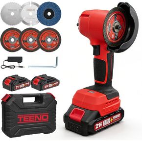 TEENO 21V Cordless Angle Grinder Kit, 19,500 RPM Mini Electric Angle Grinding Tool with 2pcs 2.0Ah Batteries & 6 Discs, 3-Inch Handheld Grinder for Metal/Wood, Fence Repair & Outdoor DIY in Saudi Arabia