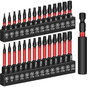 DIYSELF 29 PCS Security Torx Bit Set for Impact Driver T5–TT40 S2 Steel 1" & 2" Security Bits with Magnetic Holder 1/4" Hex Shank Star Bits Star Driver Bit Set for Auto & Electronics Repair in Kuwait