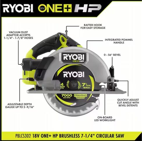 RYOBI ONE+ HP 18V بدون فرش لاسلكي 7-1/4 بوصة منشار دائري (أداة فقط) in Kuwait