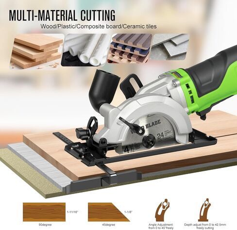 GALAX PRO 710W Mini Circular Saw 3 Pcs Saw Blades (115mm), 5200RPM Electric Circular Saw,1-2/3''(90°)/1''(45°) Cutting Depth, Portable and Compact for Wood/Metal/Plastic in Kuwait