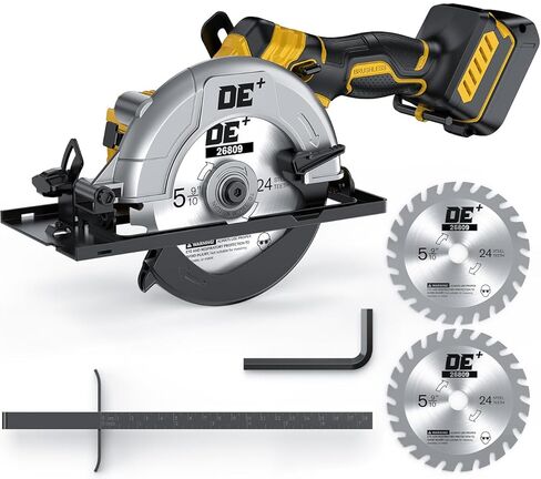 منشار دائري لاسلكي بدون فرشاة، لبطارية DeWalt 20V Max، شفرة من سبائك الألومنيوم 6 بوصة، 5900 دورة في الدقيقة، 4.2 رطل خفيف الوزن، عمق القطع 2-1/20 بوصة (90 درجة)، 0-90 درجة، مفتاح ربط سداسي، دليل التمزق، للخشب، PVC in Kuwait
