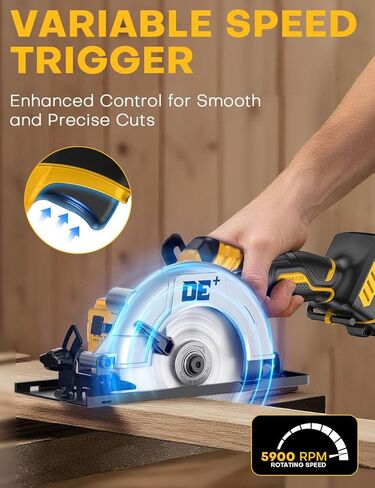 منشار دائري لاسلكي بدون فرشاة، لبطارية DeWalt 20V Max، شفرة من سبائك الألومنيوم 6 بوصة، 5900 دورة في الدقيقة، 4.2 رطل خفيف الوزن، عمق القطع 2-1/20 بوصة (90 درجة)، 0-90 درجة، مفتاح ربط سداسي، دليل التمزق، للخشب، PVC in Kuwait