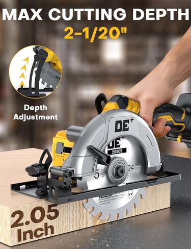 منشار دائري لاسلكي بدون فرشاة، لبطارية DeWalt 20V Max، شفرة من سبائك الألومنيوم 6 بوصة، 5900 دورة في الدقيقة، 4.2 رطل خفيف الوزن، عمق القطع 2-1/20 بوصة (90 درجة)، 0-90 درجة، مفتاح ربط سداسي، دليل التمزق، للخشب، PVC in Kuwait