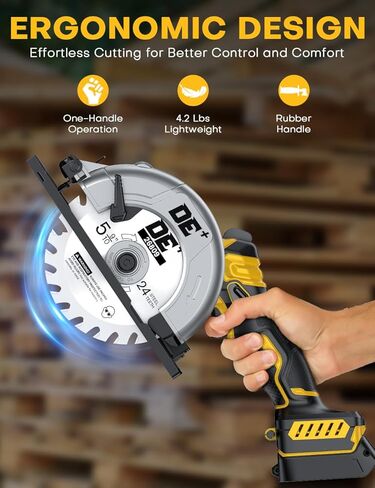منشار دائري لاسلكي بدون فرشاة، لبطارية DeWalt 20V Max، شفرة من سبائك الألومنيوم 6 بوصة، 5900 دورة في الدقيقة، 4.2 رطل خفيف الوزن، عمق القطع 2-1/20 بوصة (90 درجة)، 0-90 درجة، مفتاح ربط سداسي، دليل التمزق، للخشب، PVC in Kuwait