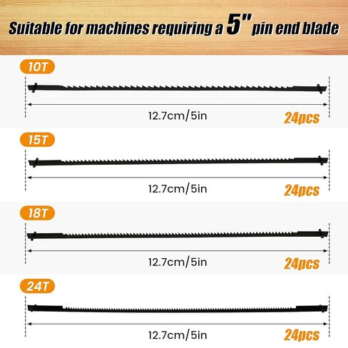96Pcs 5 Inch Scroll Saw Blade Pin End Replacement Spiral Scroll Saw Blades for Wood Carbon Steel Reverse Skip Tooth (10/15/18/24 TPI) in Kuwait