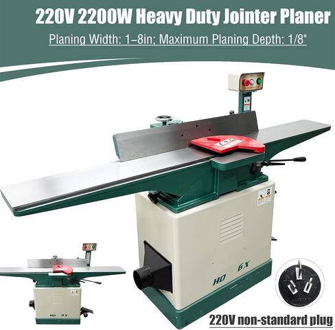 INTSUPERMAI 8 Inch 220V Heavy Duty Jointer Planer, 2.2KW Woodworking Surface Planer Benchtop Jointer with Cast Iron Table, 1"-8" Width, 4 Blades 5000RPM, for Wood Shop & Furniture Making in Kuwait