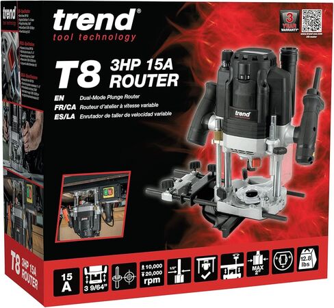 موجه T8 مزدوج الوضع 3-1/4 HP مع طوق 1/2 بوصة، سرعة متغيرة، طاولة توجيه متوافقة مع نظام التمركز الدقيق، تتضمن 1/2 بوصة مستقيمة، U*T8EK/A in Kuwait