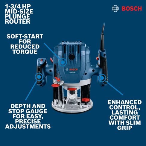 BOSCH GOF13-25 1-3/4 HP جهاز توجيه متوسط ​​الحجم - 11,000 إلى 28,000 دورة في الدقيقة، تصميم مريح، مع دليل متوازي قابل للفصل in Kuwait