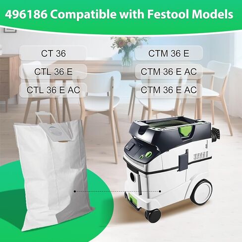 10 عبوات من أكياس مكنسة كهربائية بمرشح ذاتي التنظيف 496186 لـ FestooCT 36 CTL 36 CTM 36 لمستخرج الغبار Baa لـ Festool، مكنسة كهربائية، أكياس تسوق Vac، حقيبة كبيرة لجمع الغبار Cpacty لورش عمل النجارة in Saudi Arabia