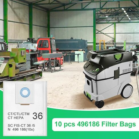 10 عبوات من أكياس مكنسة كهربائية بمرشح ذاتي التنظيف 496186 لـ FestooCT 36 CTL 36 CTM 36 لمستخرج الغبار Baa لـ Festool، مكنسة كهربائية، أكياس تسوق Vac، حقيبة كبيرة لجمع الغبار Cpacty لورش عمل النجارة in Saudi Arabia