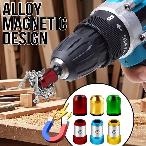 6Pcs Screwdriver Head Magnetic Ring, Screw Ring Set Removable Household Tool for Drills| Alloy Screw Holder for DIY Repair | Universal Bit Holder for Hex Screwdrivers & Power Bits in Kuwait