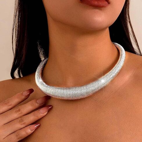 Auwoyss Chunky Choker Necklace for Women Gold Thick Necklaces African Collar Exaggerated Necklace Jewelry Gift in Saudi Arabia