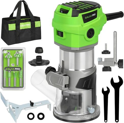 جهاز التوجيه الخشبي المضغوط GALAX PRO 6.5 أمبير مع قاعدة ثابتة، جهاز التوجيه ذو السرعة المتغيرة 1.25 HP 12000-30000 دورة في الدقيقة، لقم التوجيه، دليل الحافة، دليل الأسطوانة وغطاء الغبار in Kuwait